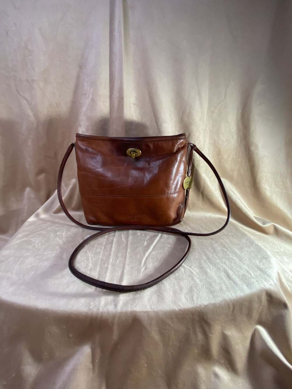 Margot New York Brown Leather Turn-Lock Crossbody Shoulder Bag